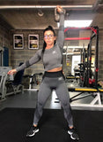 Hard Fitness long sleeve crop top with matching leggings in Grey.
