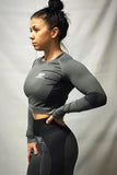Side of Hard Fitness long sleeved crop and contrast leggings