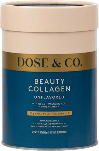 Dose & Co Beauty Collagen with Hyaluronic Acid and Vitamin C, Unflavoured - 255g Powder Supplement