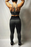 Back of contrast leggings. seamless and high waisted with hard fitness logo to front
