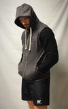 Stylish gym hoodie with contrast sleeves and hard fitness logo