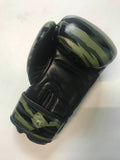 venum contender boxing gloves in green camouflage with Velcro fastening.