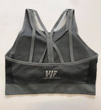 Back of Grey Hard Fitness Bra, Gym Top